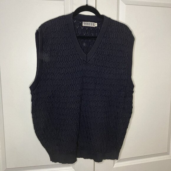Vintage Chronicles Sweater Vest Mens L Navy Blue Grandpa Made USA Knit Neutral - Picture 1 of 6